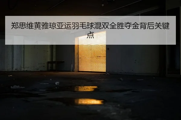 郑思维黄雅琼亚运羽毛球混双全胜夺金背后关键点
